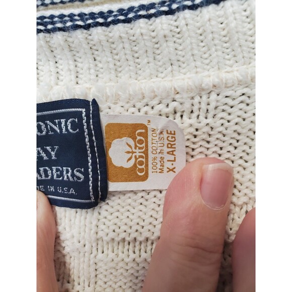 Peconic Bay Traders Cotton Off-White V-Neck 3D-Knit Sweater Size XL Vintage - Picture 5 of 7